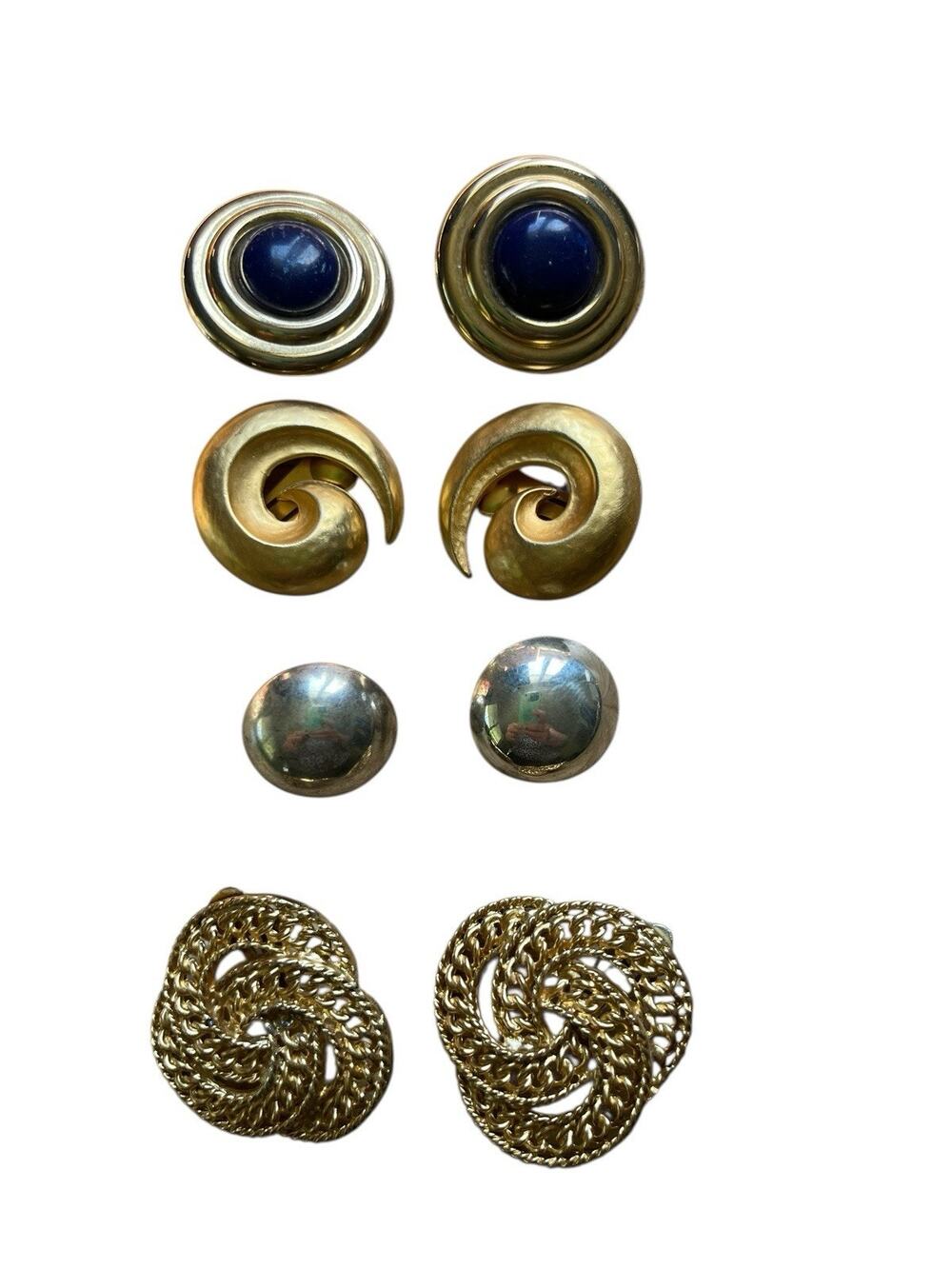 Lot Of Vintage 80s & 90s Large Gold Tone Silver Tone Clip On Earrings Lot of 4